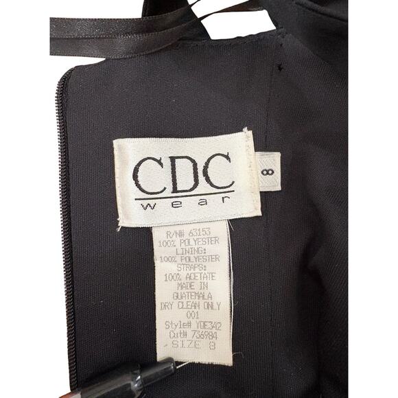 Vtg 90s CDC Black Flocked‎ Velvet Dress Floral Glitter Gown Crisscross 8 Goth - Picture 7 of 7